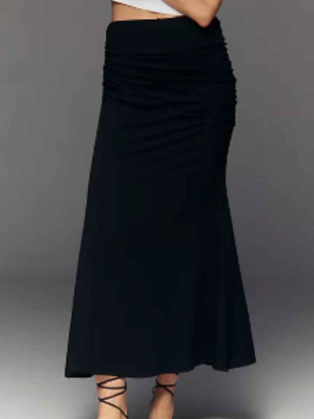 Dolan Cupro Flare Ruched Black Midi Skirt in Medium NWT!